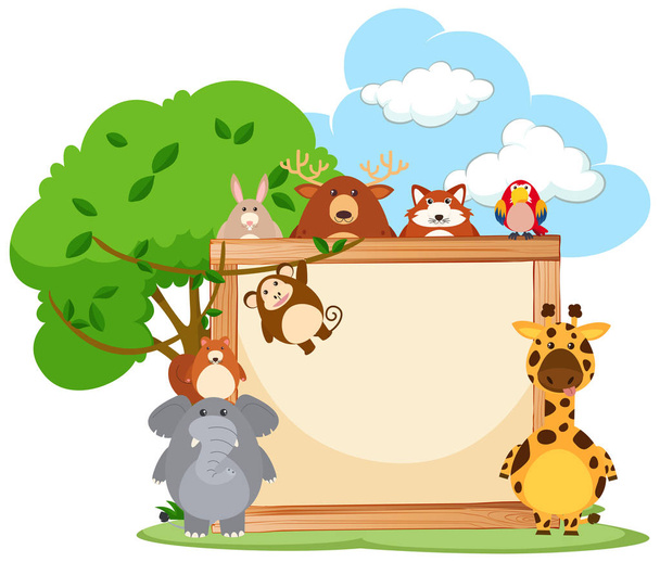 Дерев'яна рамка з дикими тваринами на фоні
 - Вектор, зображення