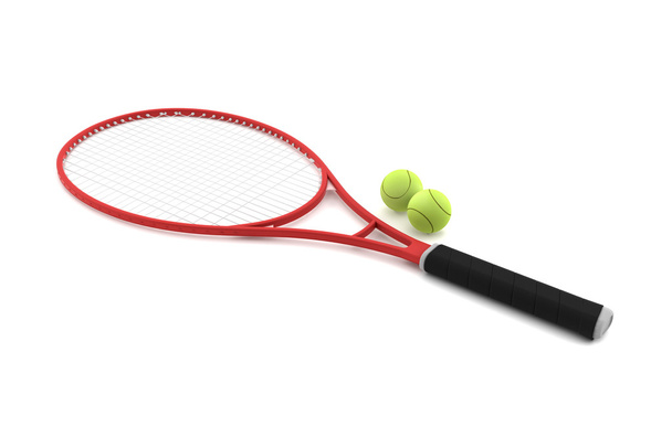Tennis racket with two balls isolated - Photo, Image