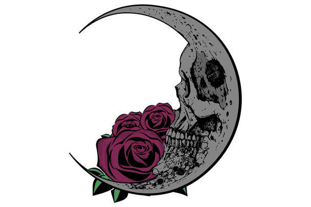 Księżyc czaszki z różami - Wektor, obraz