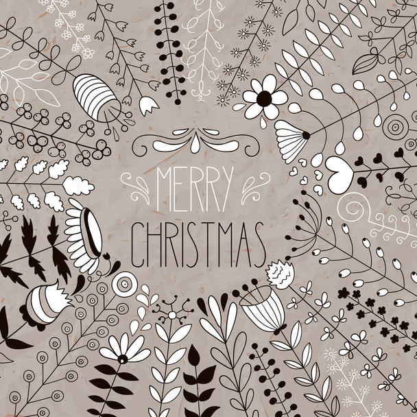 Ilustración vectorial de la tarjeta de felicitación floral Feliz Navidad
 - Vector, imagen
