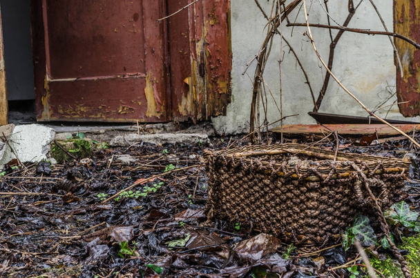солом'яний кошик у покинутому будинку
 - Фото, зображення