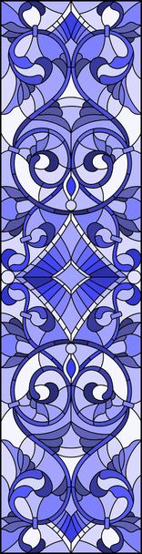 Ilustrace v vitráže stylu abstraktní víří, květy a listy na světlém pozadí, vertikální orientace gama modré - Vektor, obrázek