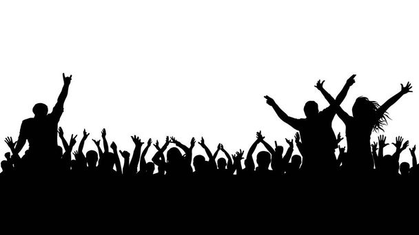 Cheerful crowd silhouette. Party people, applaud. Fans dance concert, disco. - Vector, Image