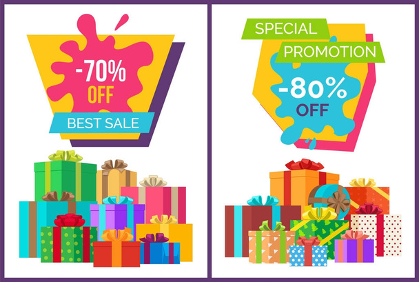 Best Sale Promotional Poster with Present Boxes - Вектор, зображення