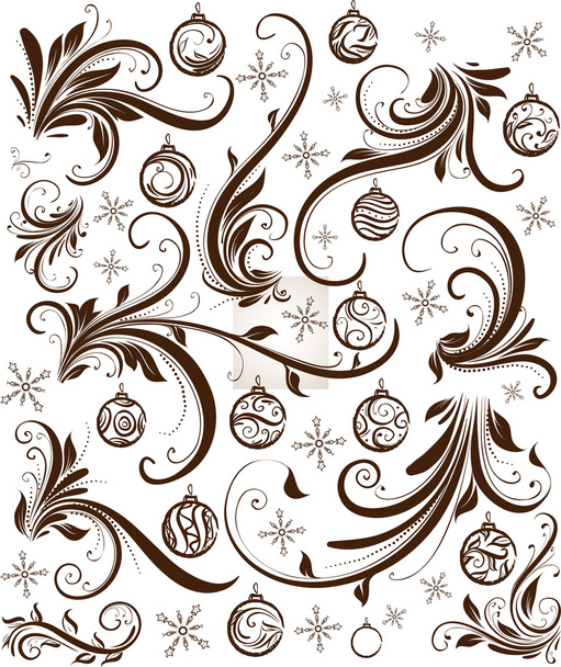 Vector set: calligraphic and christmas design elements and page decoration - lots of useful elements to embellish your layout, sketch font - Vektor, obrázek
