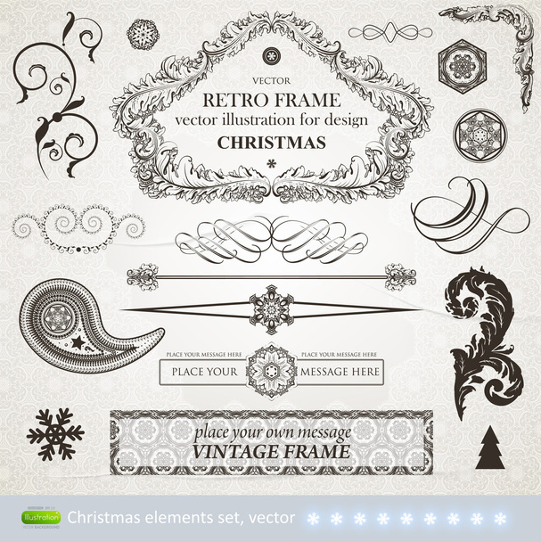 Vector set: calligraphic and christmas design elements and page decoration - lots of useful elements to embellish your layout, sketch font - Vektor, Bild