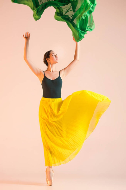 Young and incredibly beautiful ballerina is dancing at studio - Foto, Bild