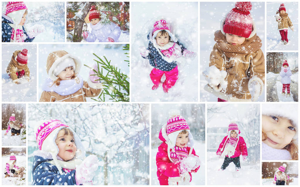 Collage enfants photo d'hiver. Concentration sélective
.  - Photo, image