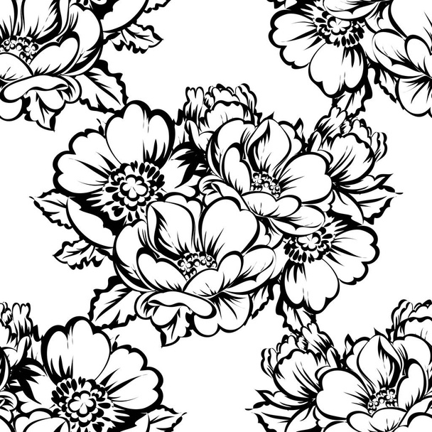 Seamless vintage style ornate flower pattern. Floral elements in contour - Вектор, зображення