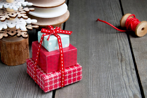 Christmas decorations on wooden background - Photo, Image