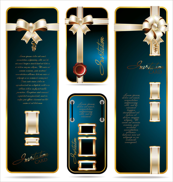 Blue Gift card with white and gold ribbon set - Vector, afbeelding