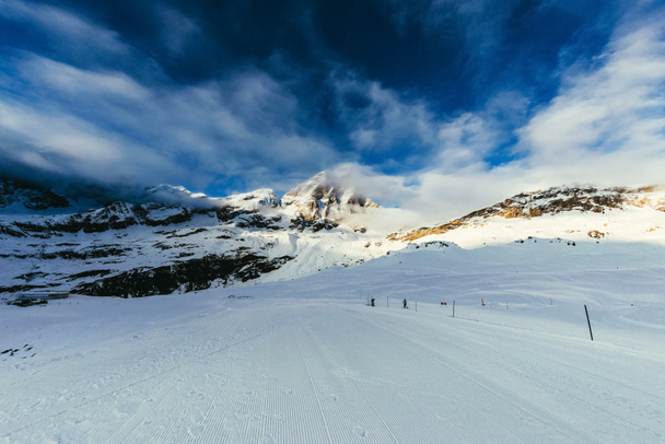 ski track on beautiful mountains landscape under blue sky, Austria - Photo, Image