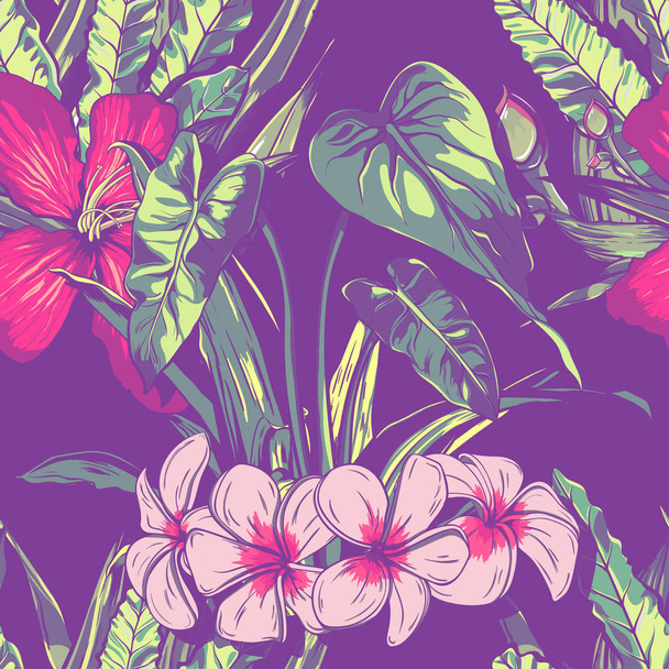Boda diseño de patrón sin costuras con flores tropicales exóticas y hojas. vector
 - Vector, Imagen