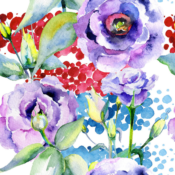 水彩画のワイルドフラワー トルコギキョウの花のパターン. - 写真・画像