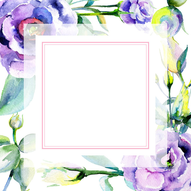 Wildflower eustoma flower frame in a watercolor style. - Fotoğraf, Görsel