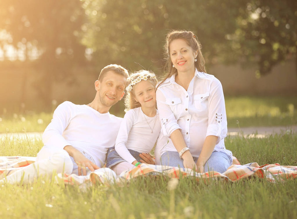 family portrait, pregnant mother,happy father and daughter on a - Photo, image