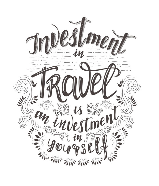 Travel. Vector hand drawn illustration for t-shirt print or poster with hand lettering quote. - Wektor, obraz