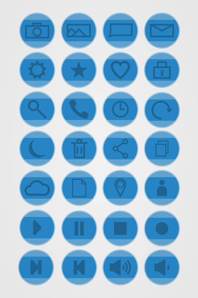 Set of vector icons for the interface, blue color of the round form. - Vektor, Bild