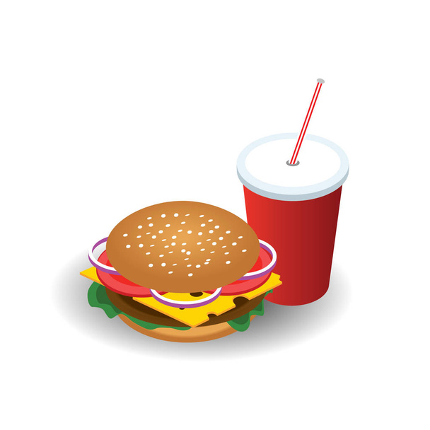 Isometric hamburguer with coke soda with straw - ベクター画像