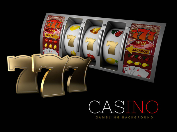 Glück Triple Seven Jackpot mit silbernen Spielautomaten. Zeichen von Profit leichtes Geld. 3D-Illustration - Foto, Bild