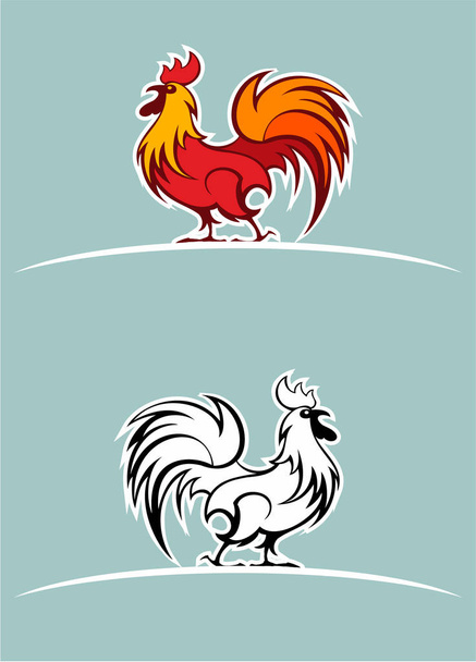Stylized red rooster,  bird silhouette, vector logo. - Vector, afbeelding