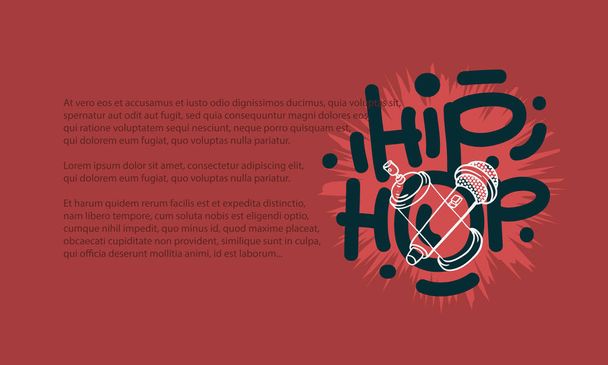 Hip Hop Design With A Microphone And Graffiti Spray Can Baloon Drawings And An Area For Additional Text Information. Artistic Cartoon Hand Drawn Sketchy Line Art Style. - Vector, afbeelding