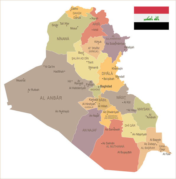 Iraq - mappa e bandiera vintage - Illustrazione vettoriale dettagliata
 - Vettoriali, immagini