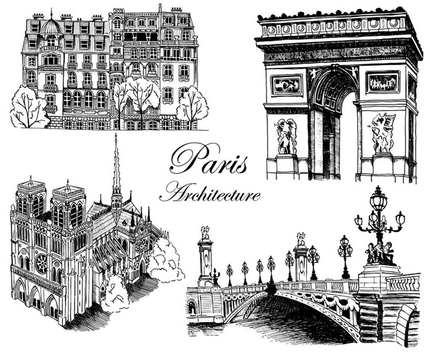 Architektoniczne zabytki Paryża. - Wektor, obraz