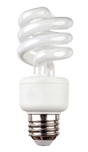 Lâmpada fluorescente de poupança de energia isolada em branco
 - Foto, Imagem