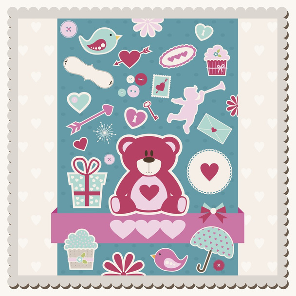 Valentine's Day scrapbook card - Вектор, зображення