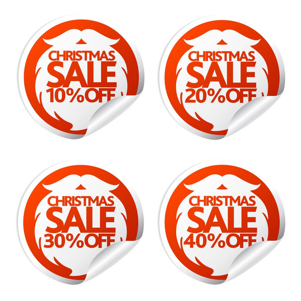New Year sale stickers 10,20,30,40 with Santa Claus beard - Vector, Image