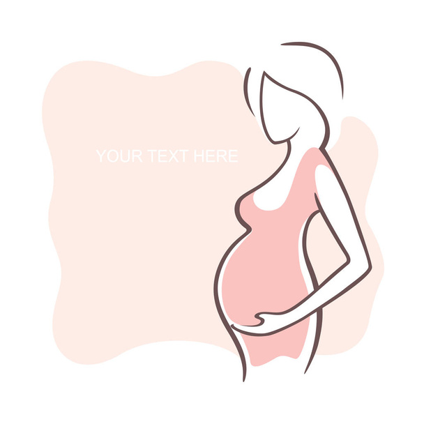 Беременная женщина в платье. Молодая девушка - мать. Медицинский бюллетень. Векторная иллюстрация, форма для текста. Флаер, баннер, плакат для дизайна
 - Вектор,изображение