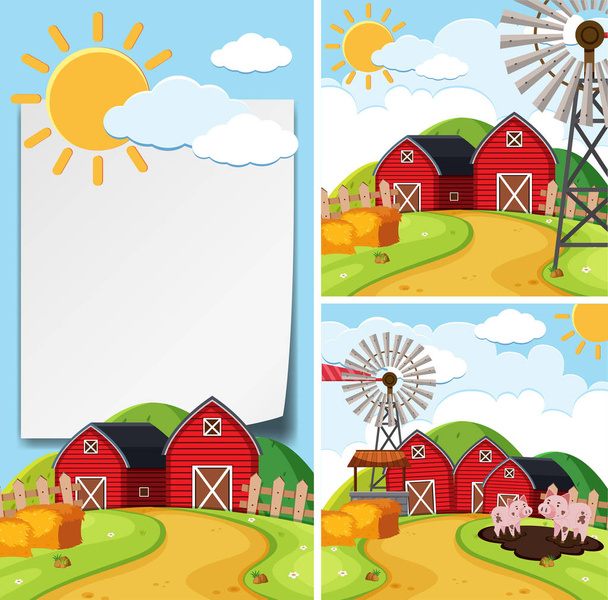 Paper template with barns and pigs - Vector, Image