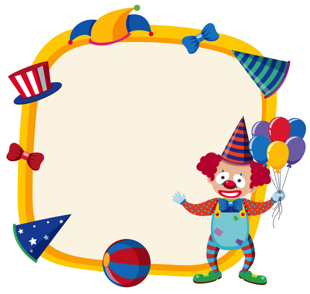 Bordüre-Vorlage mit fröhlichem Clown und Luftballons - Vektor, Bild