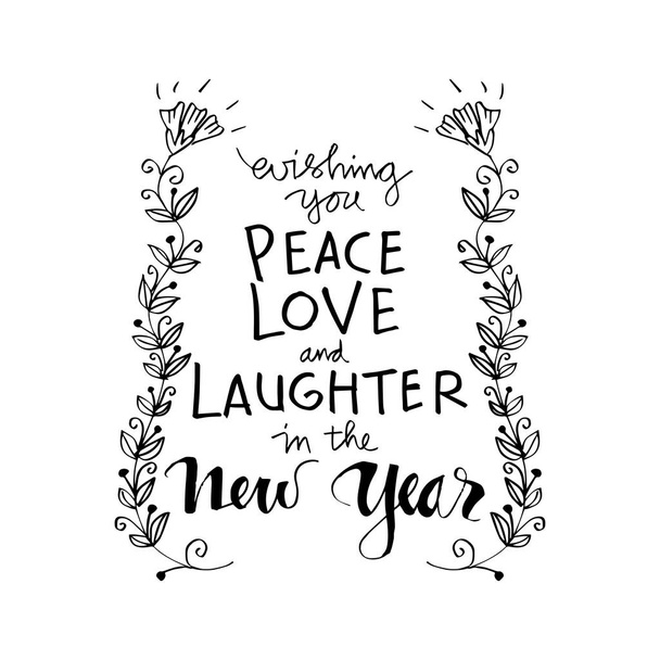 Ich wünsche Ihnen Frieden, Liebe und Lachen im neuen Jahr. Motivationszitat. - Foto, Bild