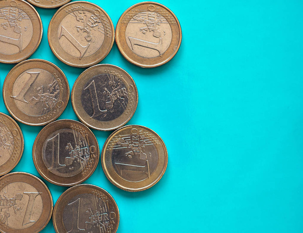 Euro coins, European Union over green blue with copy space - Foto, immagini
