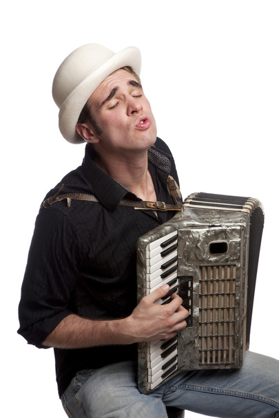 Male with accordion and hat - Foto, Bild