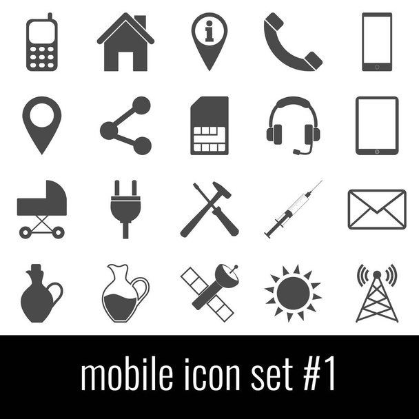 Mobile. Icon set 1. Gray icons on white background. - Vector, Image