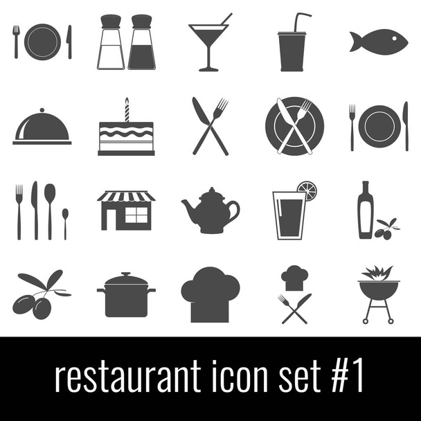 Restaurant. Icon set 1. Gray icons on white background. - Vector, Imagen