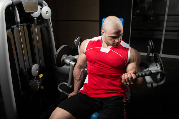 Man Exercising Biceps In The Gym - Фото, зображення