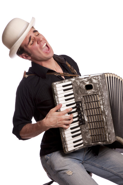 Male with accordion and hat - Фото, зображення