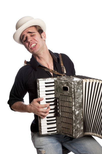 Male with accordion and hat - Zdjęcie, obraz