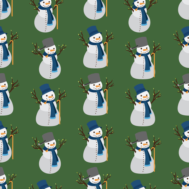 Bonhomme de neige portant divers attributs dans un motif sans couture
 - Photo, image