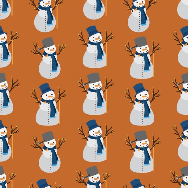 Bonhomme de neige portant divers attributs dans un motif sans couture
 - Photo, image