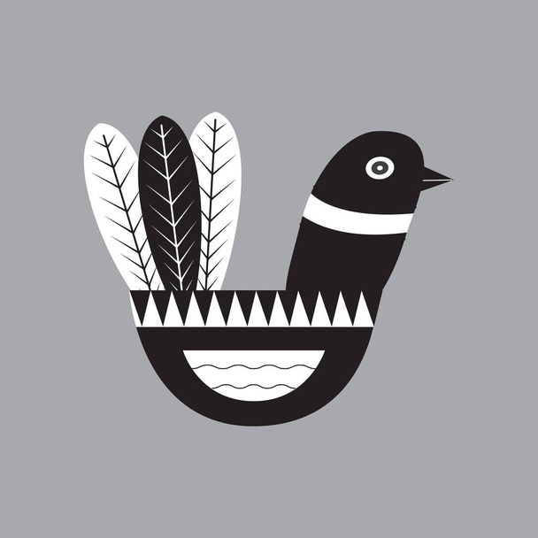 Fantastic folk bird in the Scandinavian style for design cards,  - Vektör, Görsel
