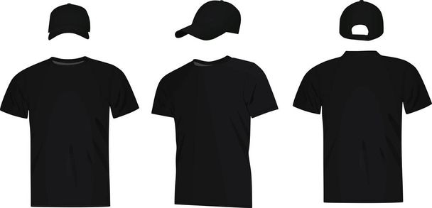 Black shirt and baseball cap. vector illustration - Vector, Image