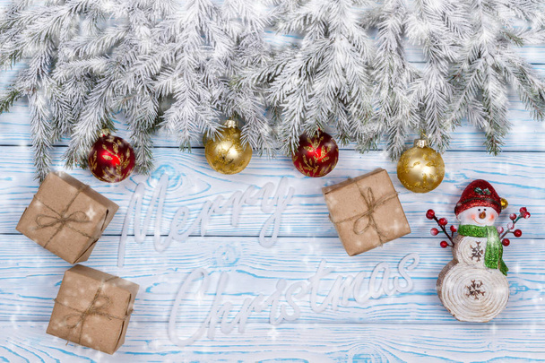 Christmas composition. Christmas, winter, new year concept. Top view - Foto, afbeelding