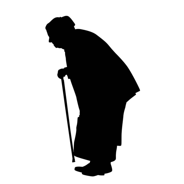 Silhouette of a old woman with cane  - Vector, Image