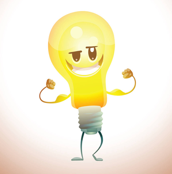 Komik sarı kas gösterilen ampul - Vektör, Görsel
