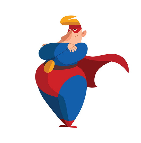 Смешной жирный супергерой со скрещенными руками
 - Вектор,изображение